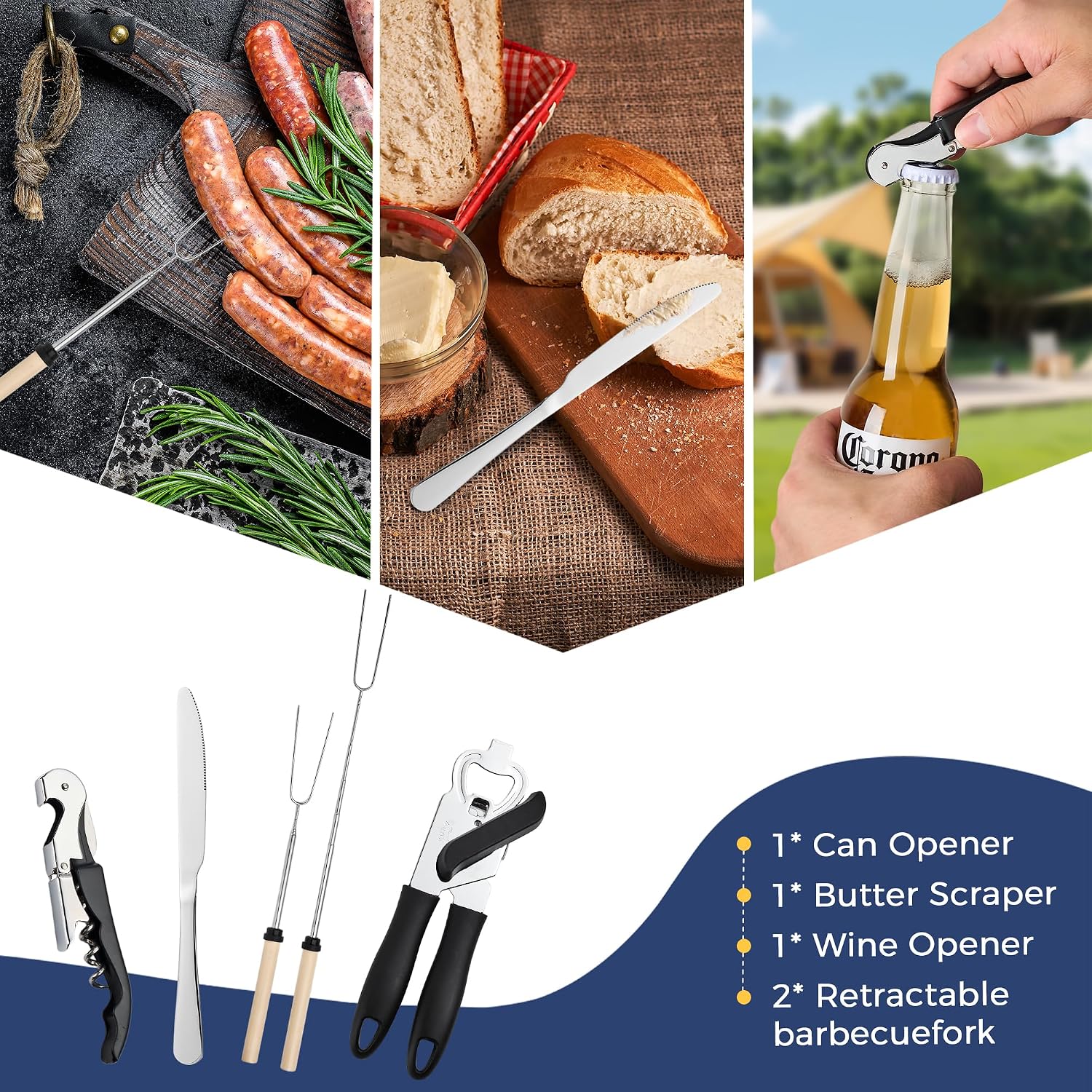 Detalle 2 de THTYBROS 34-Piece Camping Utensil Set, Stainless Steel with Storage Bag
