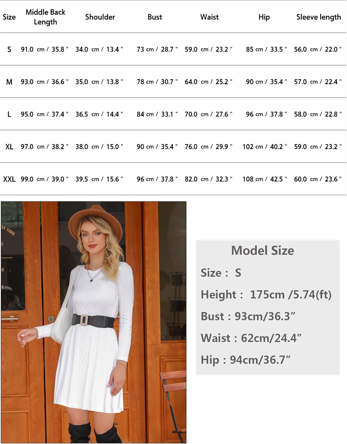 Thumbnail 5 de Aottori Robe pull femme hiver en tricot à col rond, coupe évasée