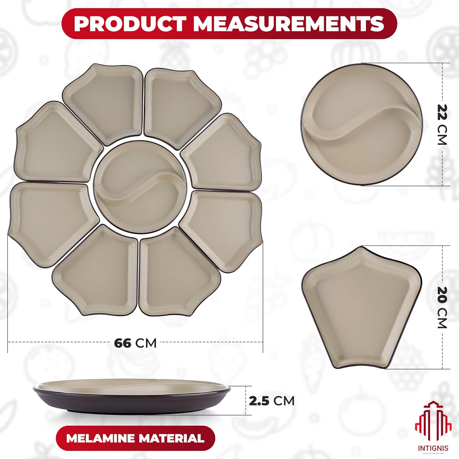 Thumbnail 2 de 9-Compartment Modular Melamine Serving Platter – Reusable & Dishwasher-Safe Party Tray