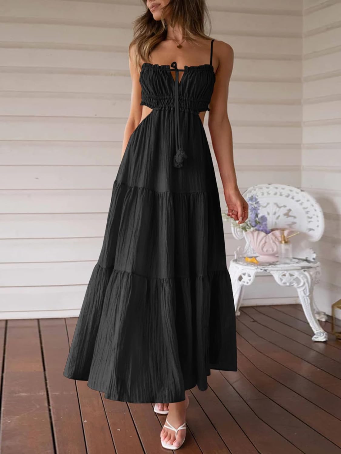 Thumbnail 1 de Fisoew Women's Spaghetti Strap Maxi Dress: Flowy, Backless Boho Summer Essential