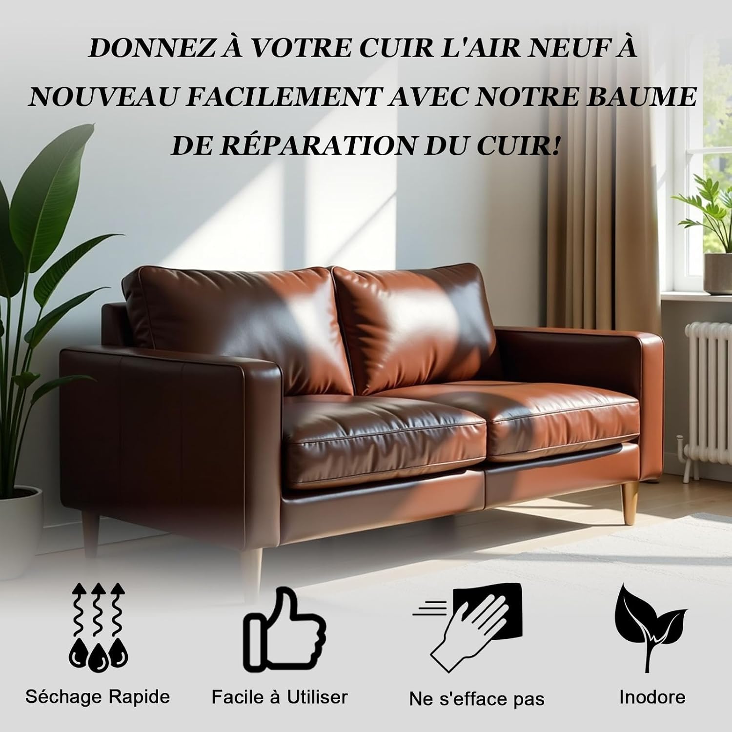 Detalle de Kit de réparation et teinture pour cuir Cenozo (liquide, pâte réparatrice) – cuir marron moyen