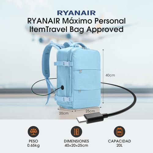 Thumbnail 1 de Samfolk Mochila de Viaje Cabina 40x20x25 (20 L) azul – 12 bolsillos y compartimentos organizados