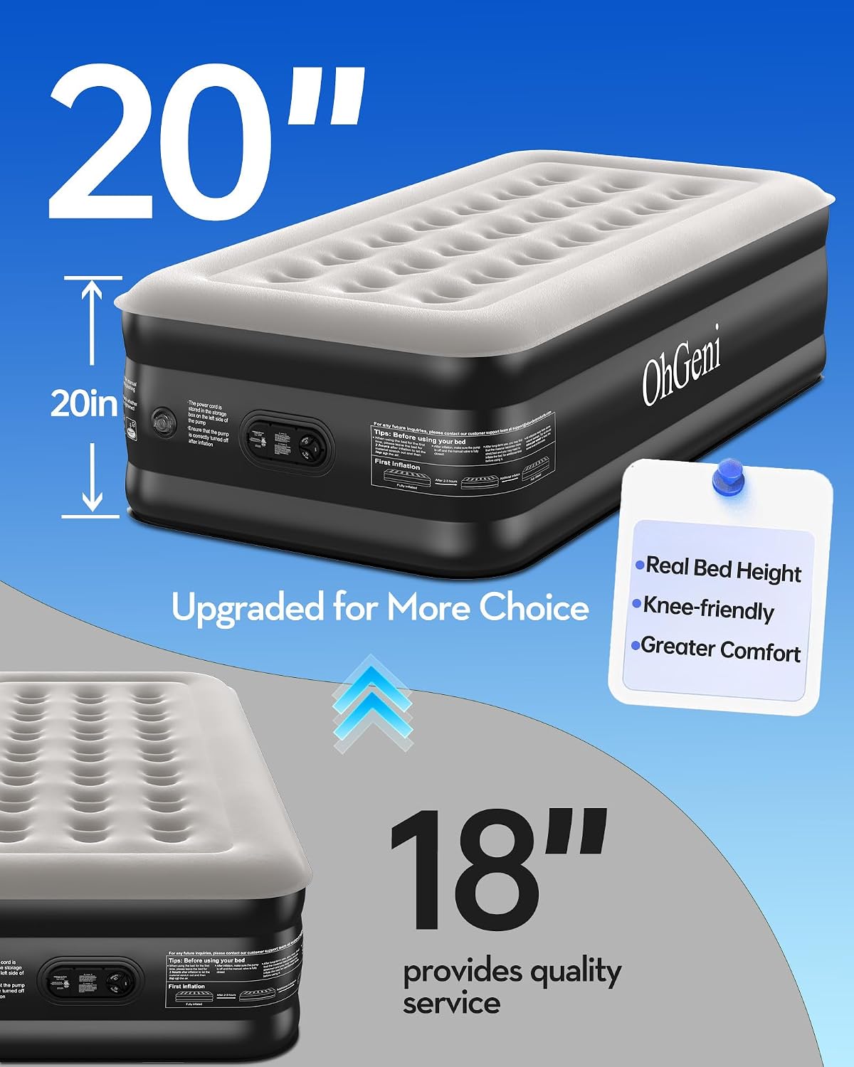 Detalle 2 de OhGeni 20" Twin Air Mattress 20in Elevation