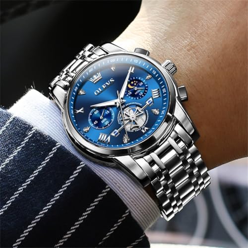 Thumbnail 6 de OLEVS Chronograph Herrenuhr 42 mm Edelstahl, Quarz, 3 ATM wasserdicht – Silberblaues Zifferblatt