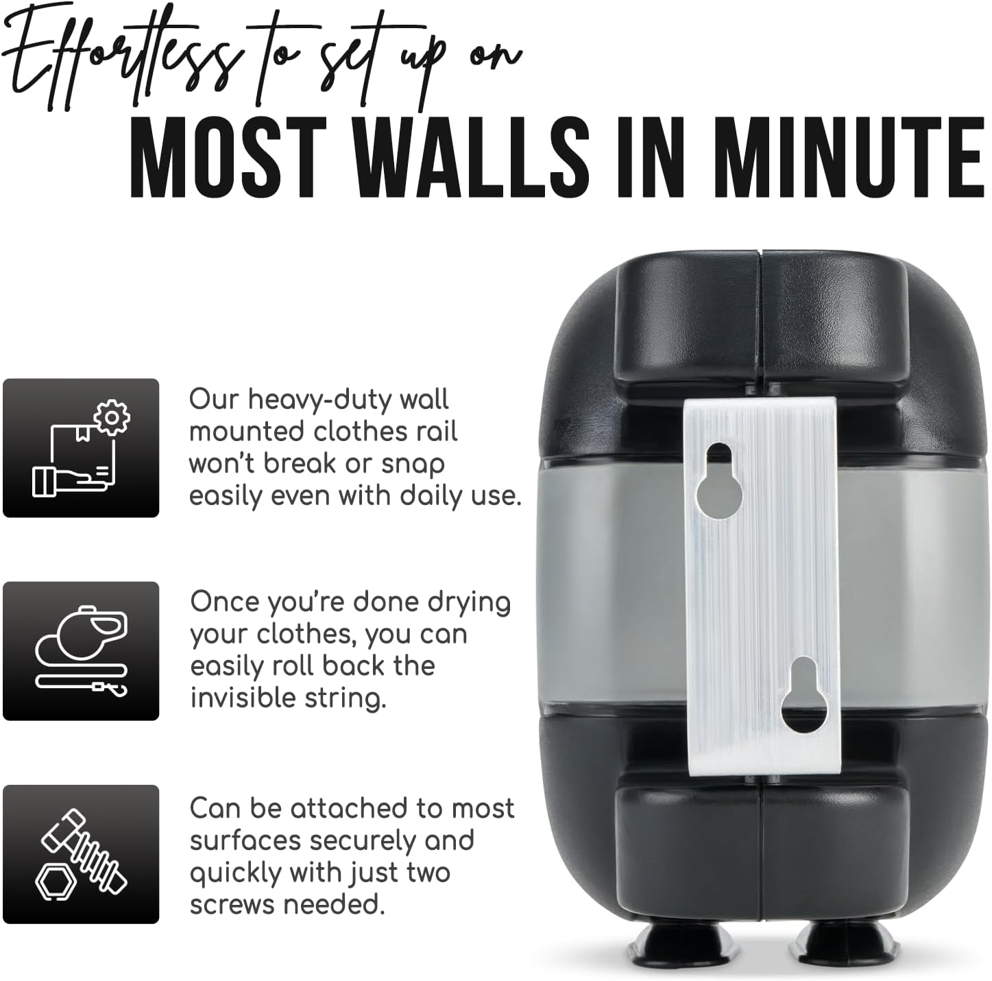 Thumbnail 4 de SA Products wall-mounted twin retractable washing line (2x15m, up to 30m extended) – black