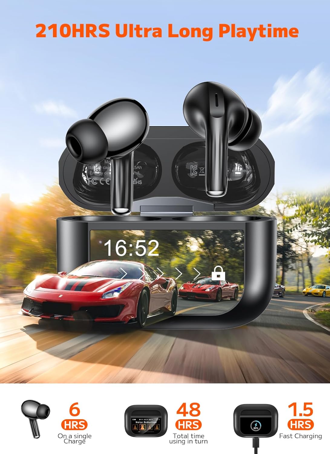 Thumbnail 6 de ZZU Wireless Earbuds with Smart Touchscreen Case – Bluetooth 5.4, ENC Calls, ANC Noise Cancellation and 48-Hour Battery
