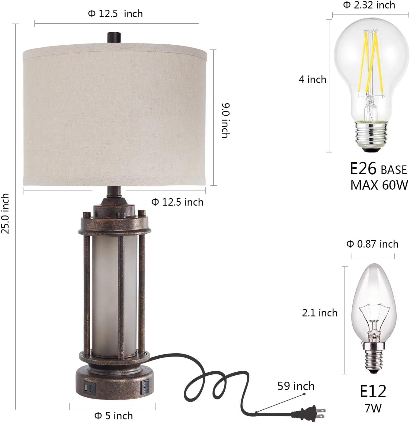 Thumbnail 5 de Farmhouse Lamps Set of 2 with USB Ports