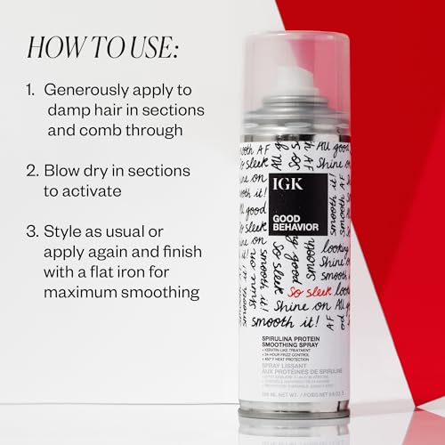Detalle de IGK Good Behavior Spirulina Protein Smoothing Spray: Heat Protectant for Frizz Control