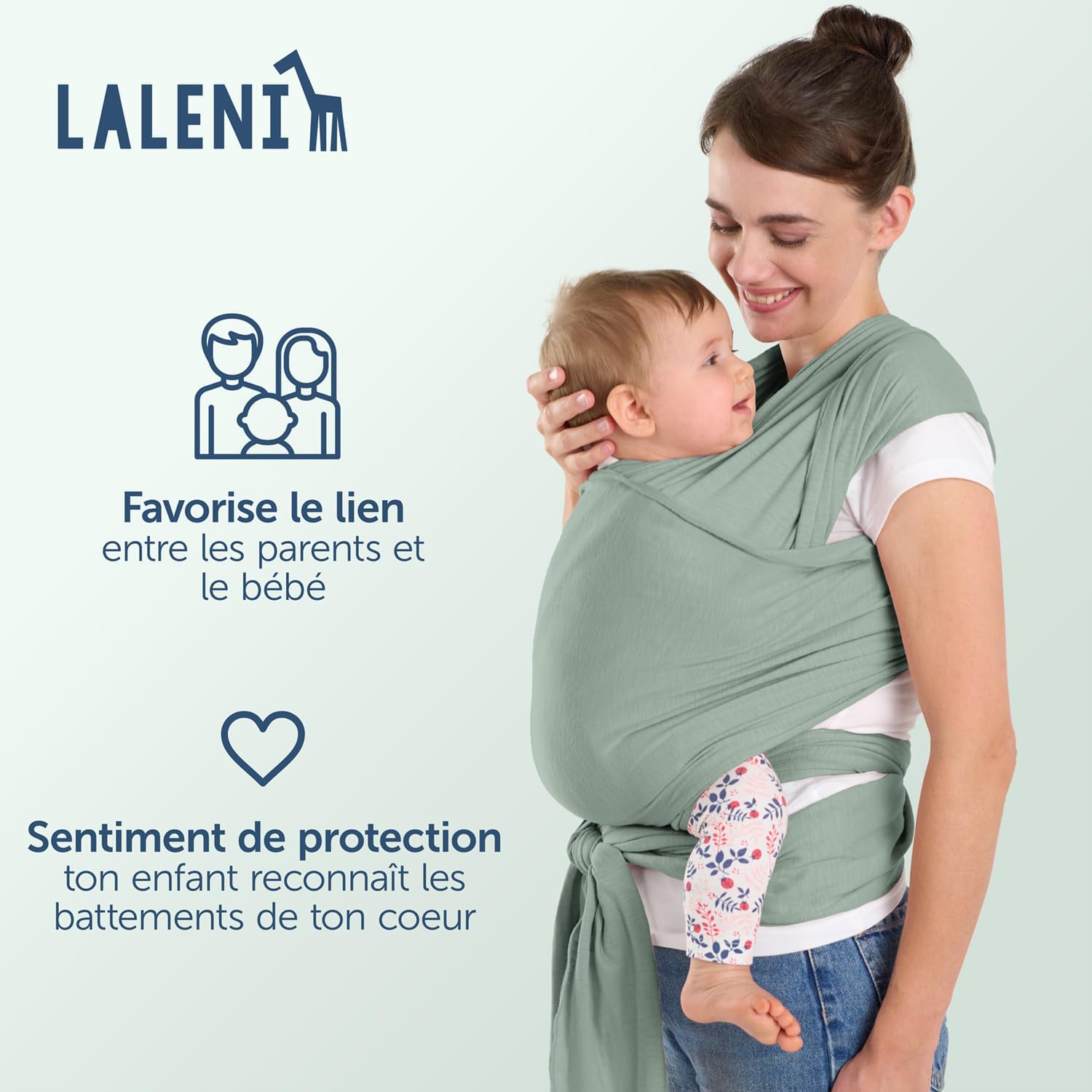 Thumbnail 3 de Laleni écharpe de portage bébé nouveau-né jusqu’à 15 kg en coton OEKO-TEX – porte-bébé physiologique vert, env. 5,10 m