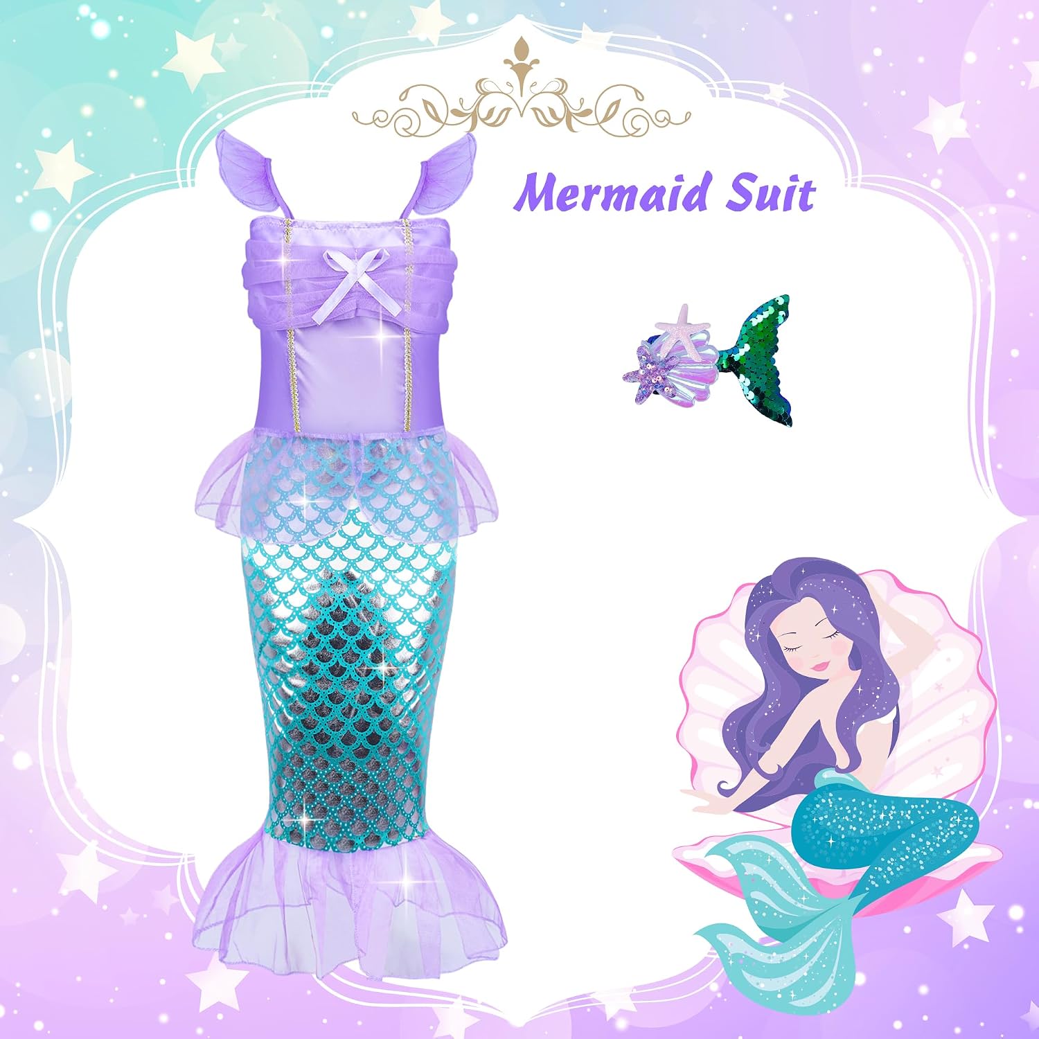 Thumbnail 3 de 16-Piece Princess & Mermaid Dress-Up Costume Set for Little Girls (Princess Role Play Gift)
