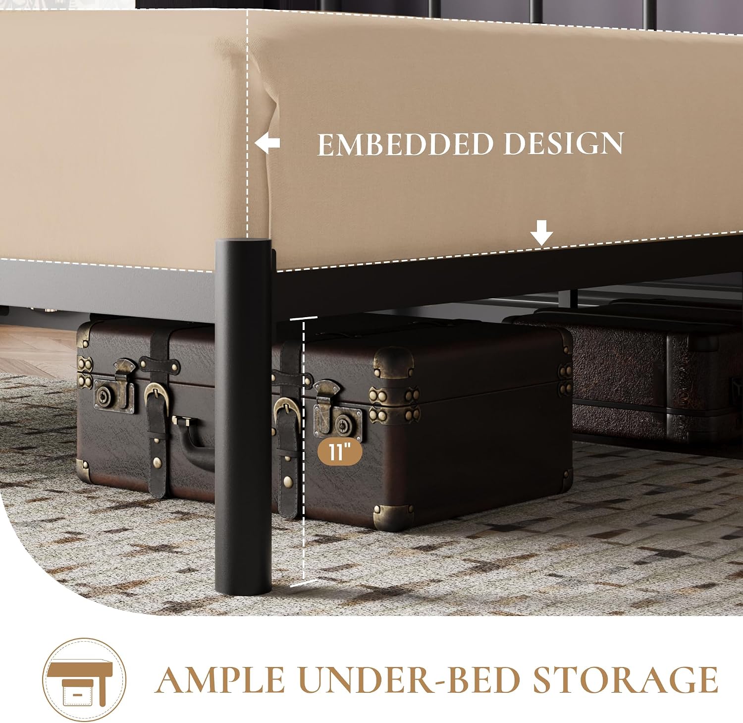 Detalle 2 de SHA CERLIN Queen Size Metal Platform Bed Frame