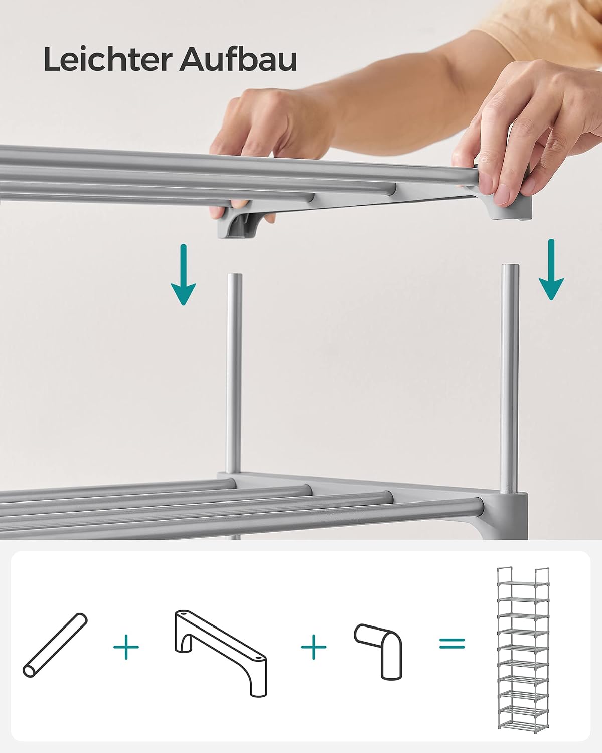 Detalle de SONGMICS Schuhregal mit 10 Ebenen – platzsparend, verstellbar und robust aus Metall, grau (LSA025G02)