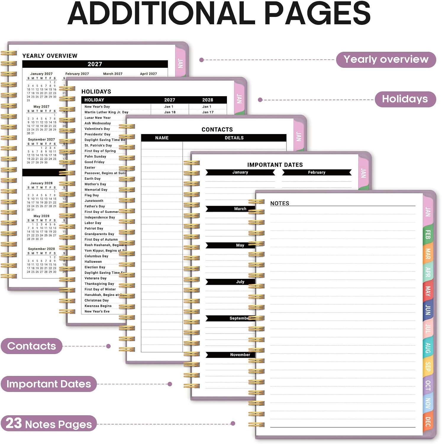 Detalle 2 de Taja 2027-2028 18-Month Planner, Weekly & Monthly, Letter Size, Boho Purple