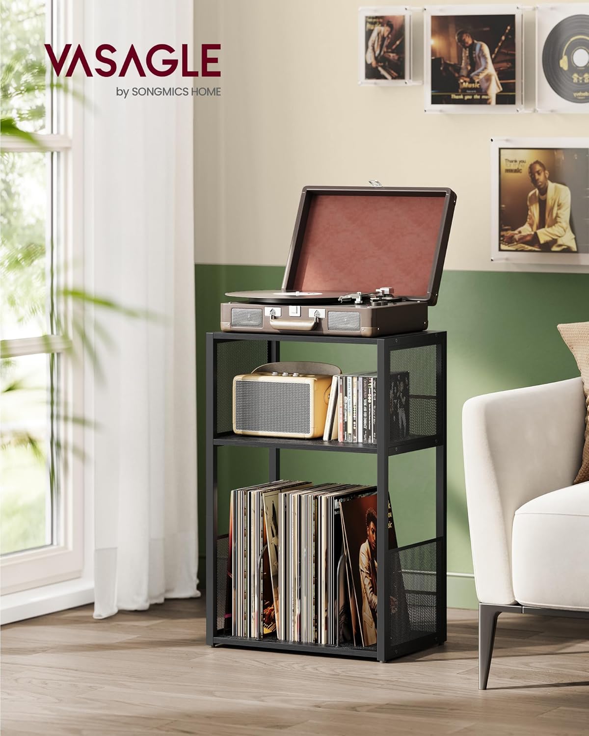 Thumbnail 1 de VASAGLE Record Player Stand 3-Tier Side Table (Ebony Black, ULET275B01)