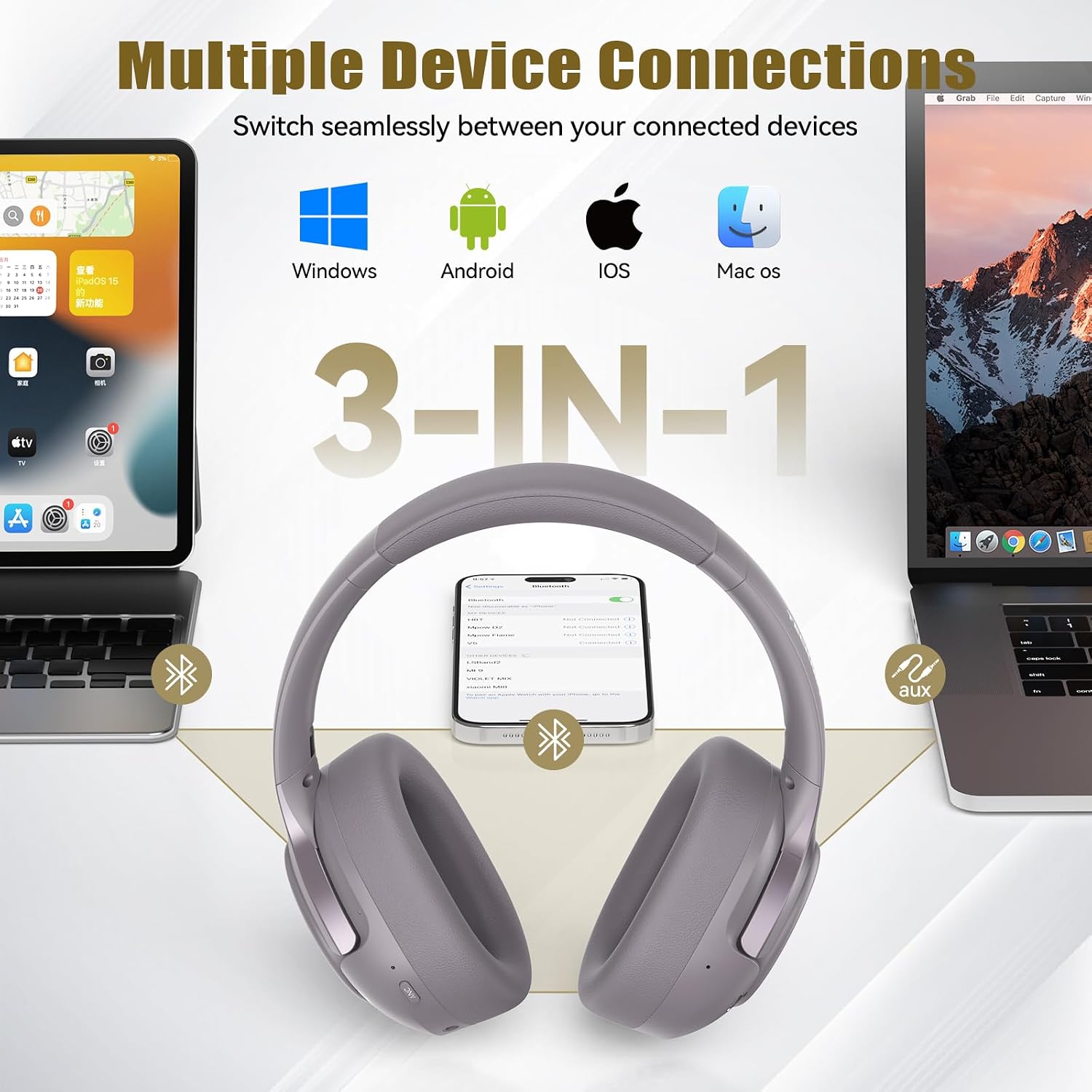 Thumbnail 6 de TECKNET Active Noise Cancelling Headphones: Hybrid ANC, 70h Battery and 6 EQ Modes