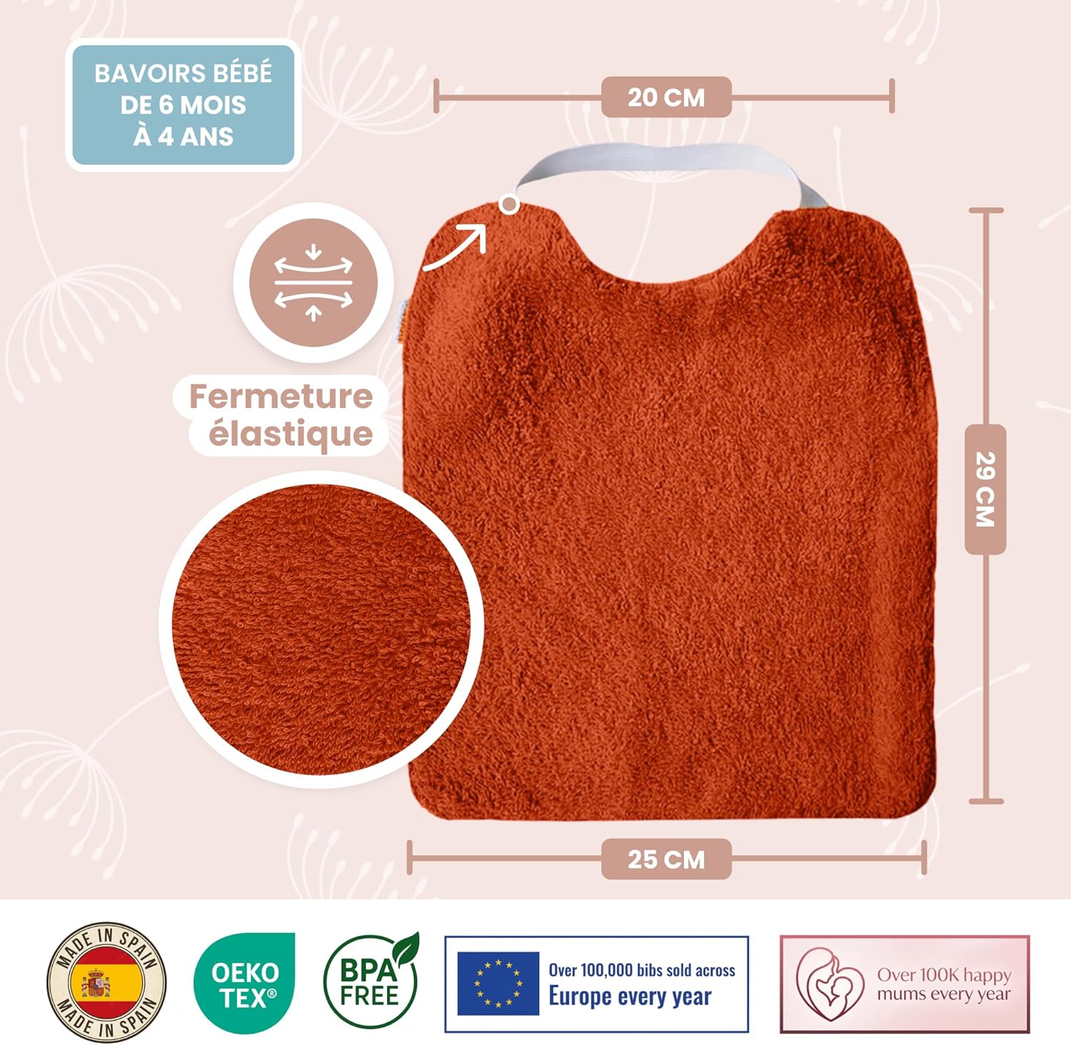 Thumbnail 3 de Lot de 5 bavoirs bébé imperméables MIMUSELINA en coton, grand bavoir avec élastique au cou