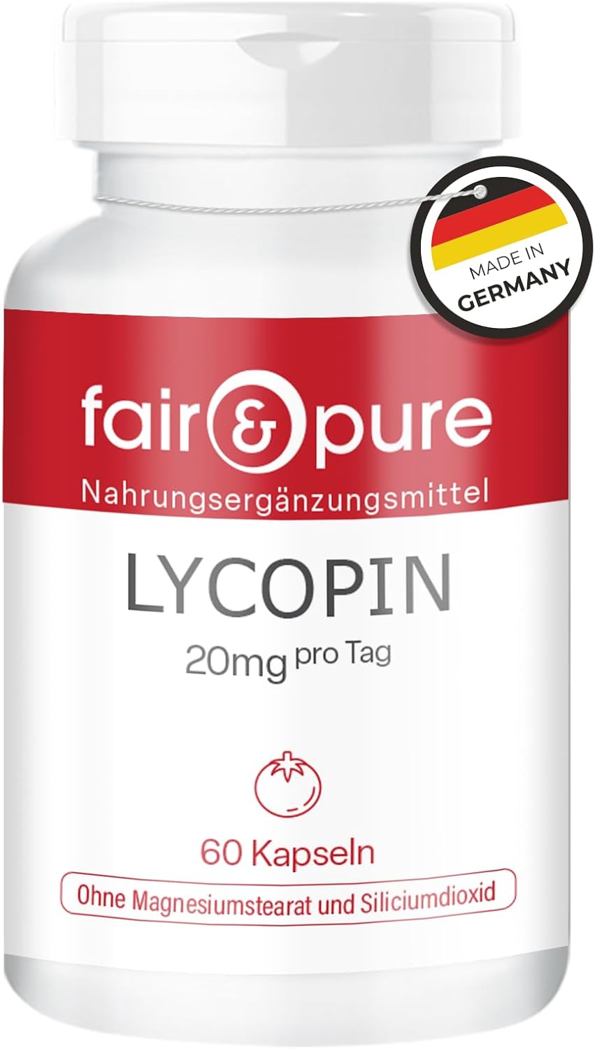 Detalle de Fair & Pure Lycopin 20 mg, 60 Kapseln – reines Tomatenextrakt-Öl für vegane Unterstützung