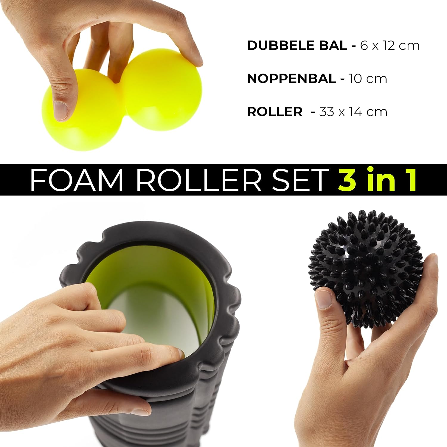 Thumbnail 2 de KALAHARI Foam Roller Set 3-in-1 voor zelfmassage met drie massagehulpmiddelen