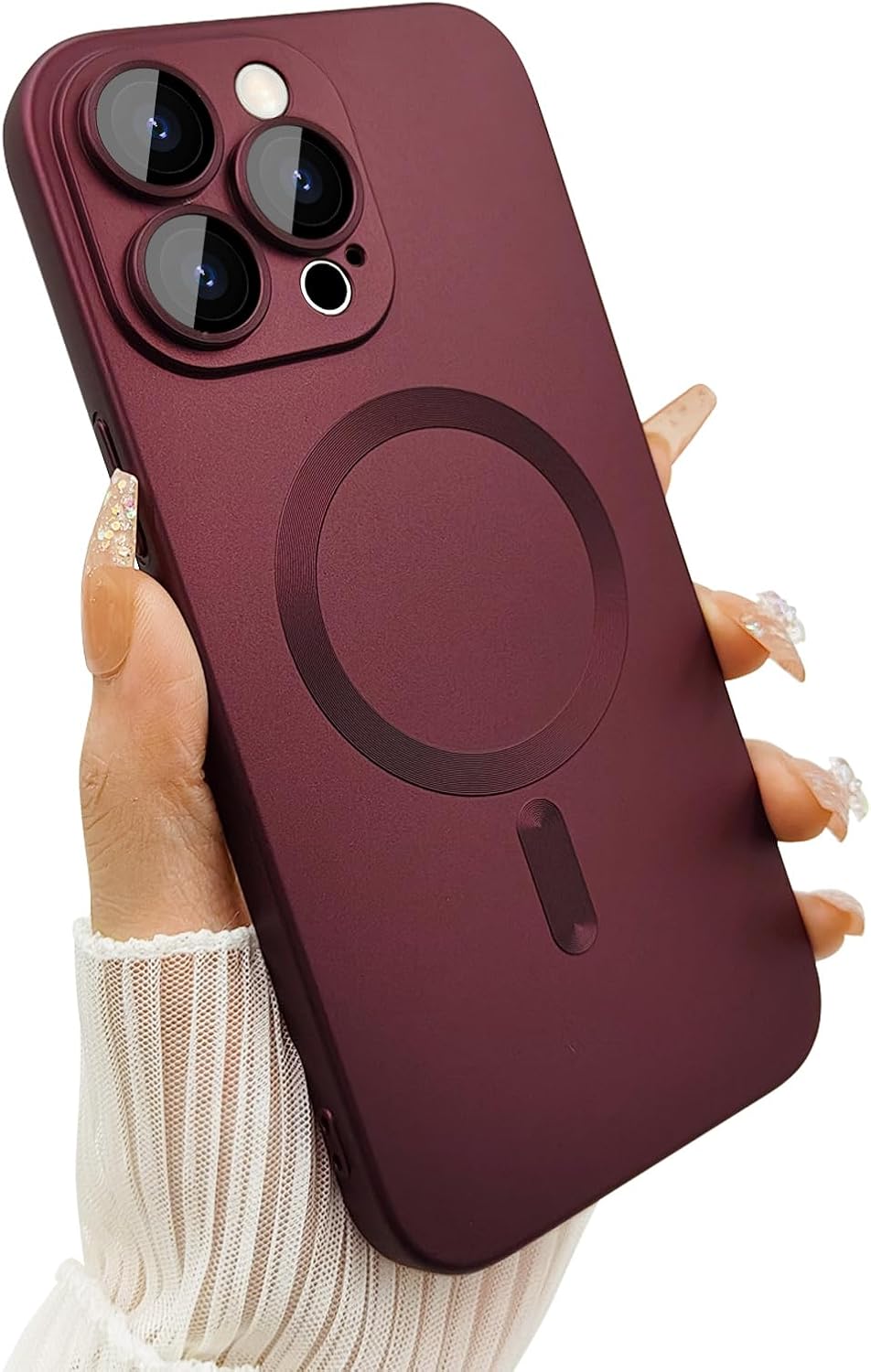 Detalle de ankofave Magnetic Case for iPhone 15 Pro (Red Wine) — Matte Luxury Shield with Camera Lens Protector