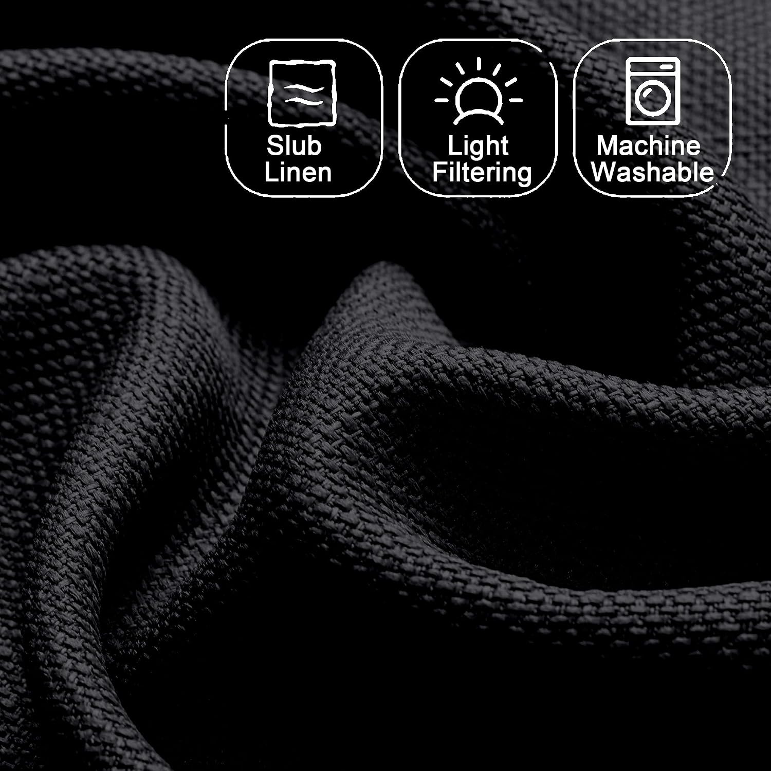 Thumbnail 2 de Chyhomenyc Black Faux Linen Light Filtering Curtains, 84 Inches Long (2 Panels)