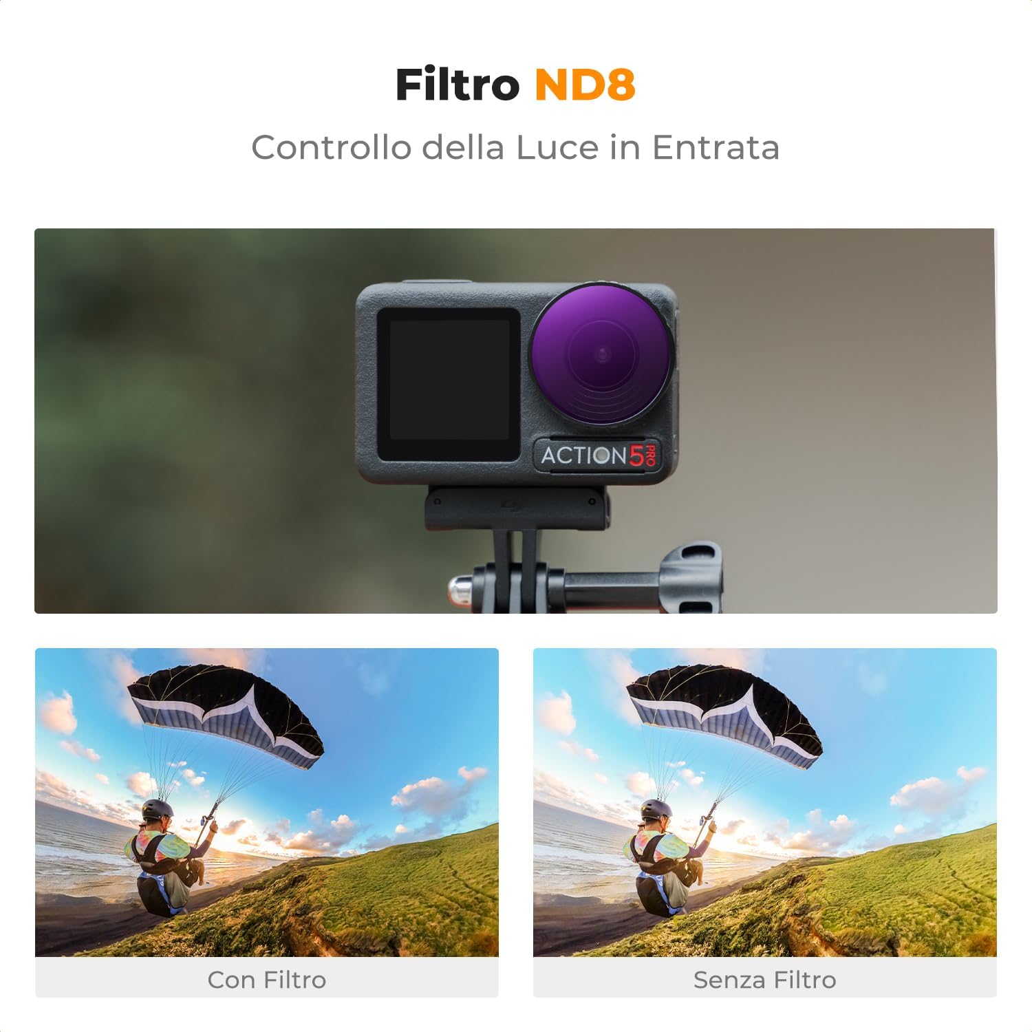 Detalle de K&F Concept Filtro ND8 (3 Stop) per DJI Osmo Action 5 Pro/Osmo Action 4 – Vetro AGC e 28 Strati Multistrato