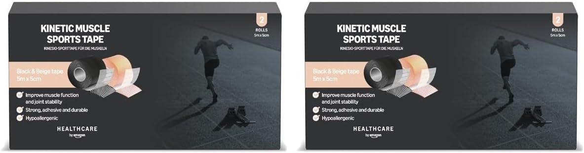 Thumbnail 6 de Healthcare by Amazon Kinesio-Tape (5 m x 5 cm) – 2er-Pack, Schwarz/Beige