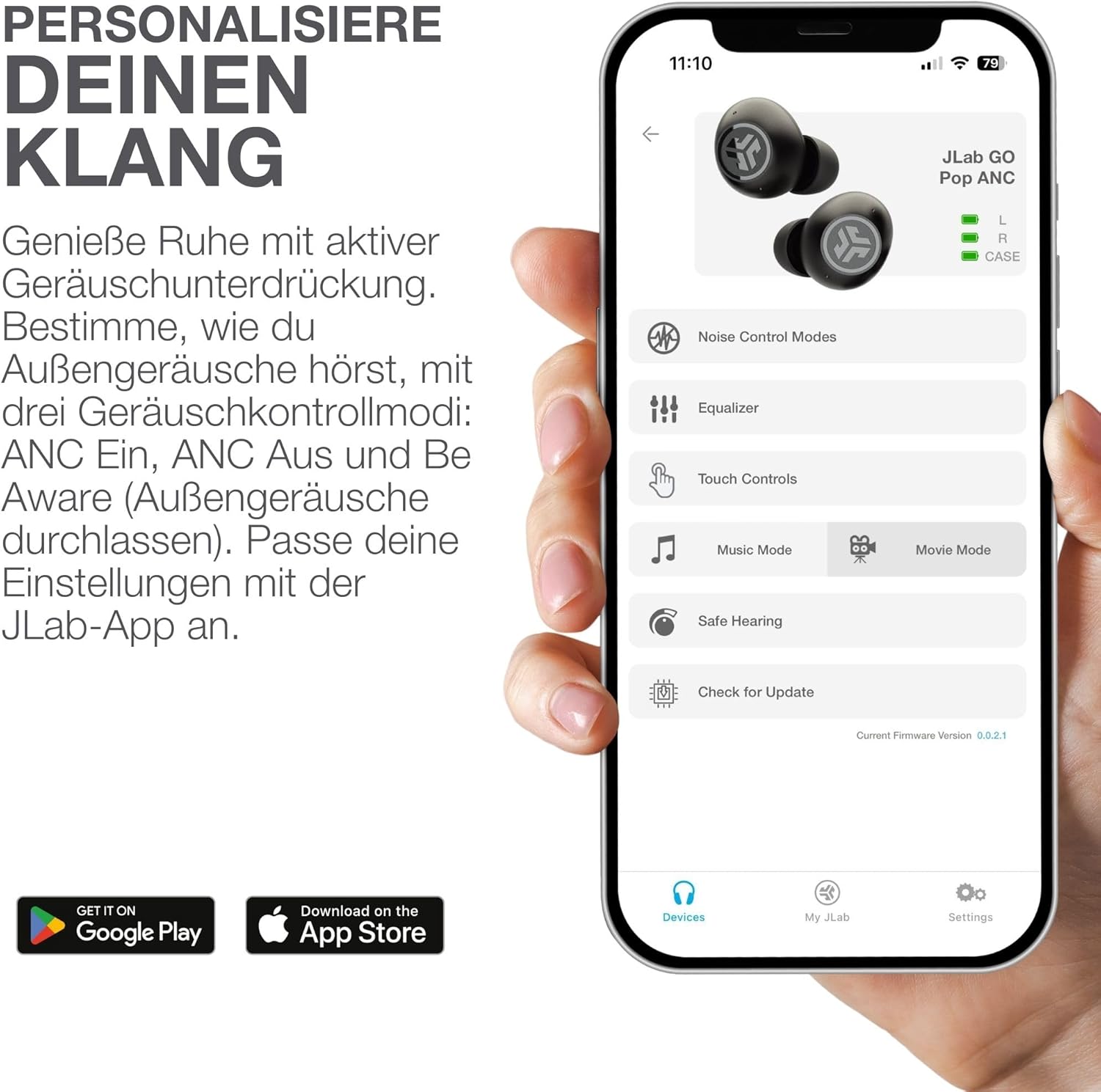 Thumbnail 4 de JLab Go Pop ANC In Ear Kopfhörer – True Wireless mit ANC, Multipunkt und IP55 in Blaugrün