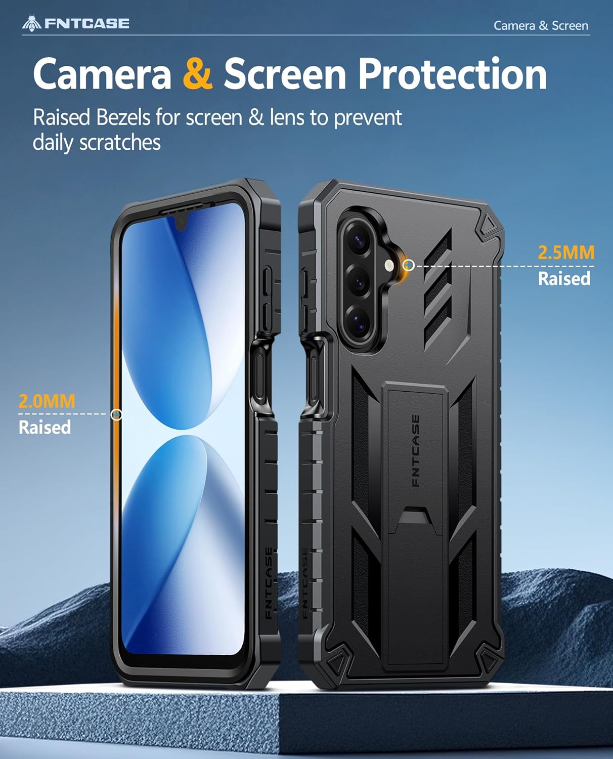 Thumbnail 6 de FNTCASE rugged phone case for Samsung Galaxy A17 / A26 4G-5G (2025) with integrated screen protection and kickstand – Black