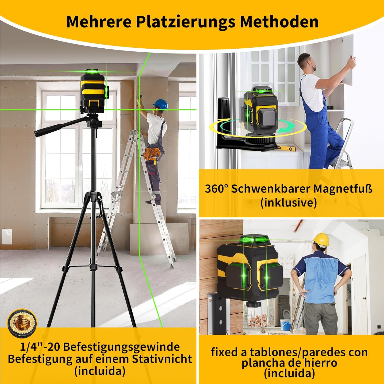 Detalle de Kreuzlinienlaser 3×360° mit Stativ 🛠