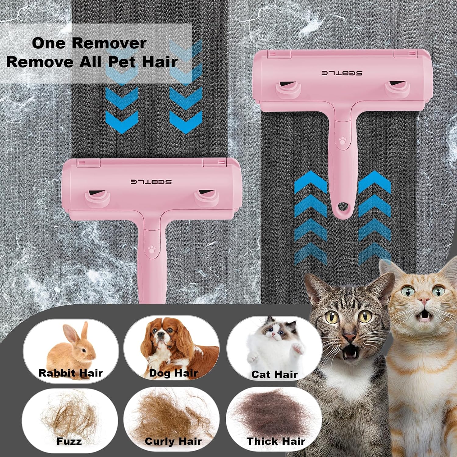Thumbnail 4 de Sebtle Pet Hair Remover Roller (Pink) – Reusable Fleece-Force Brush for Pets