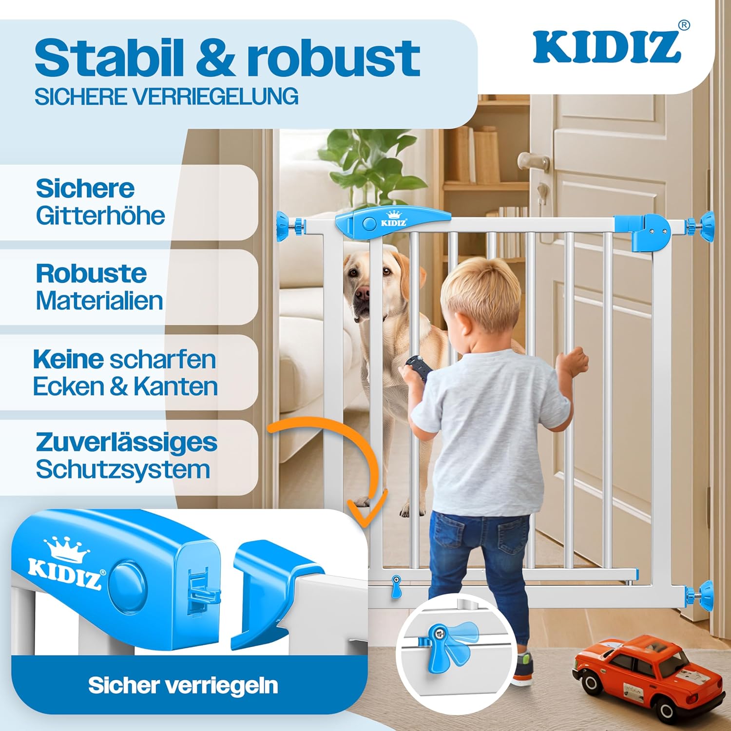 Thumbnail 5 de KIDIZ Treppenschutzgitter ohne Bohren – Verstellbare Breite 74–80 cm, 75 cm hoch, Türschutzgitter für Kinder und Hunde