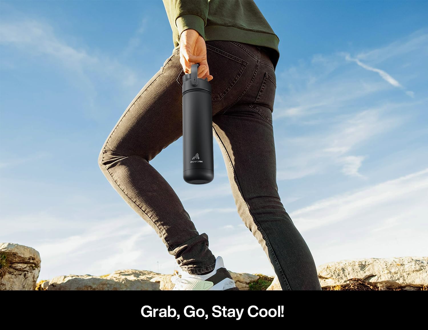 Thumbnail 6 de POWCAN iwbc-26oz1p-BK Insulated Water Bottle, 26 oz, 2-in-1 Lid