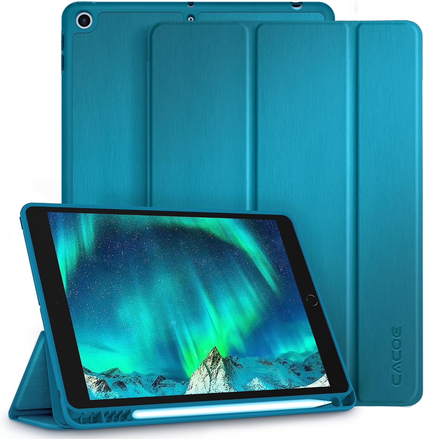 Detalle de CACOE Hülle für iPad 9./8./7. Generation 10.2 Zoll – Ultradünn, Stifthalter und Pfauenblau