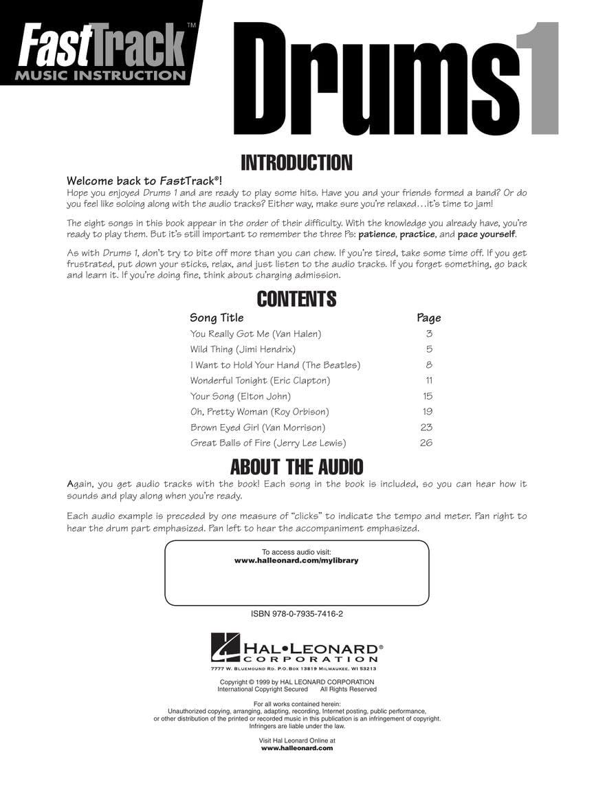 Detalle de FastTrack Drums Songbook 1, Level 1 Sheet Music with Online Audio
