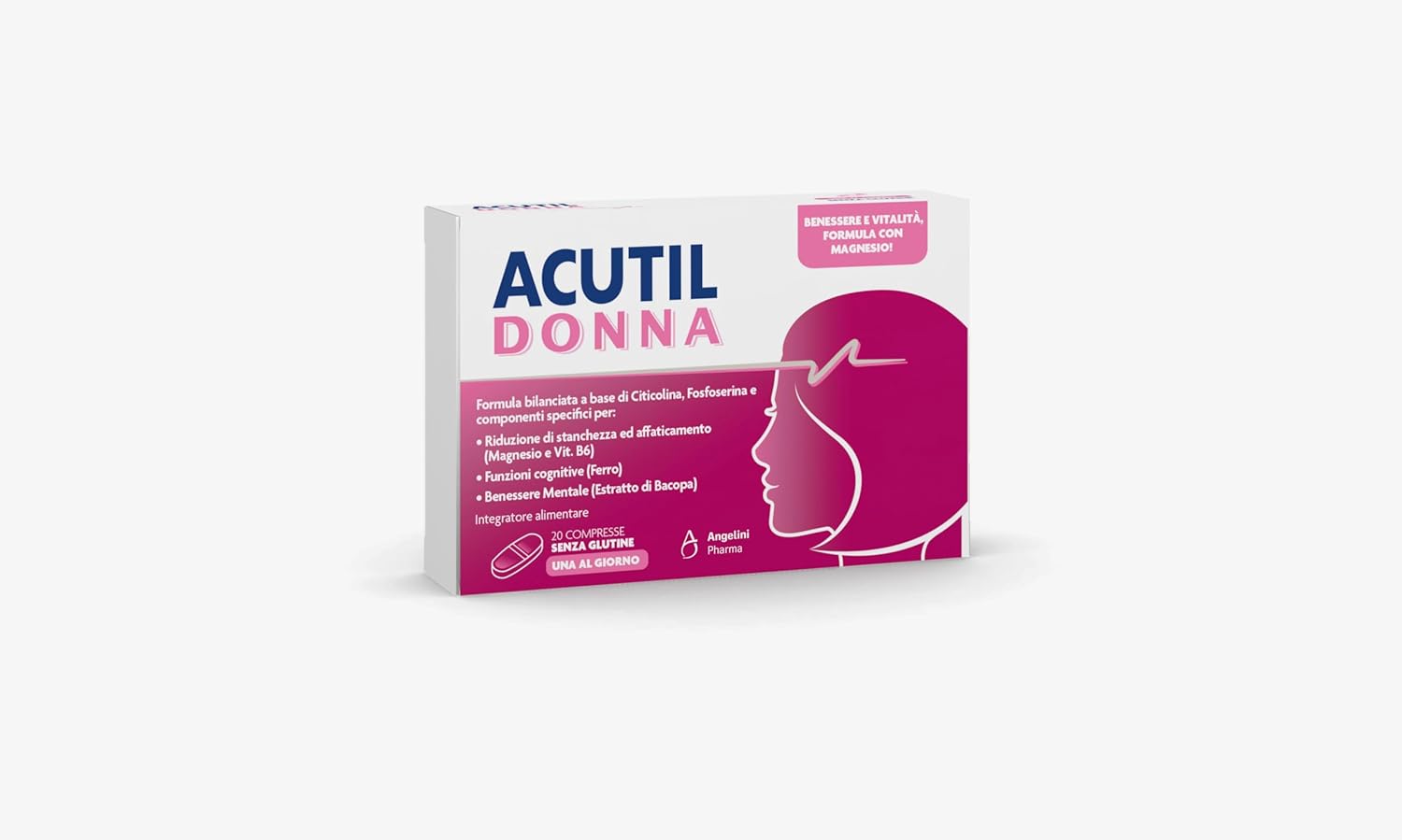 Detalle de Acutil Donna: integratore alimentare con magnesio, vitamina B6, ferro ed estratto di Bacopa per il benessere femminile