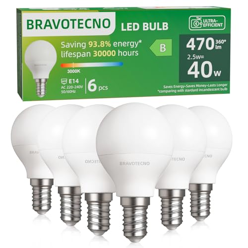 Detalle de bravotecno Ampoule E14 LED G45 2,5W 3000K – Lot de 6, équivalent 40W