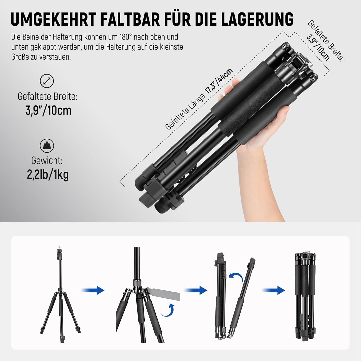 Thumbnail 4 de NEEWER ST195 Fotografie-Lichtstativ, Aluminium, 47–195 cm Höhe, 1/4"-Schraube (bis 2 kg)