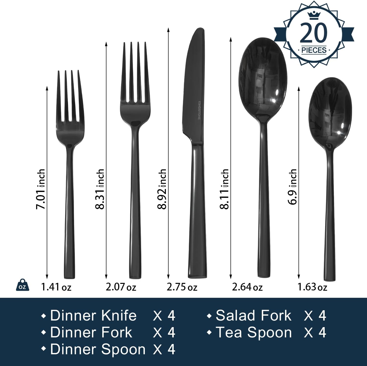 Detalle 2 de KINGSTONE Black Silverware Set 20-Piece