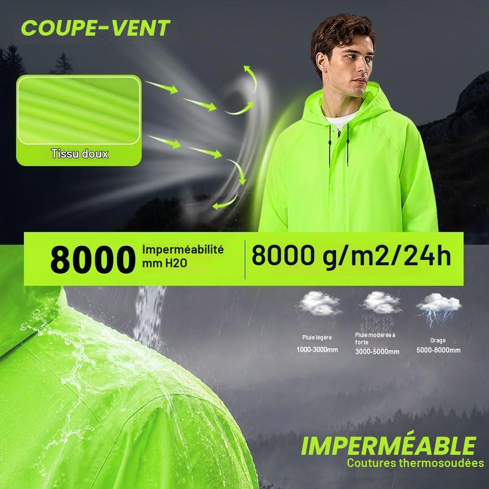 Detalle 2 de BSBUY 5484445 waterdichte regenponcho met capuchon en reflecterende strepen