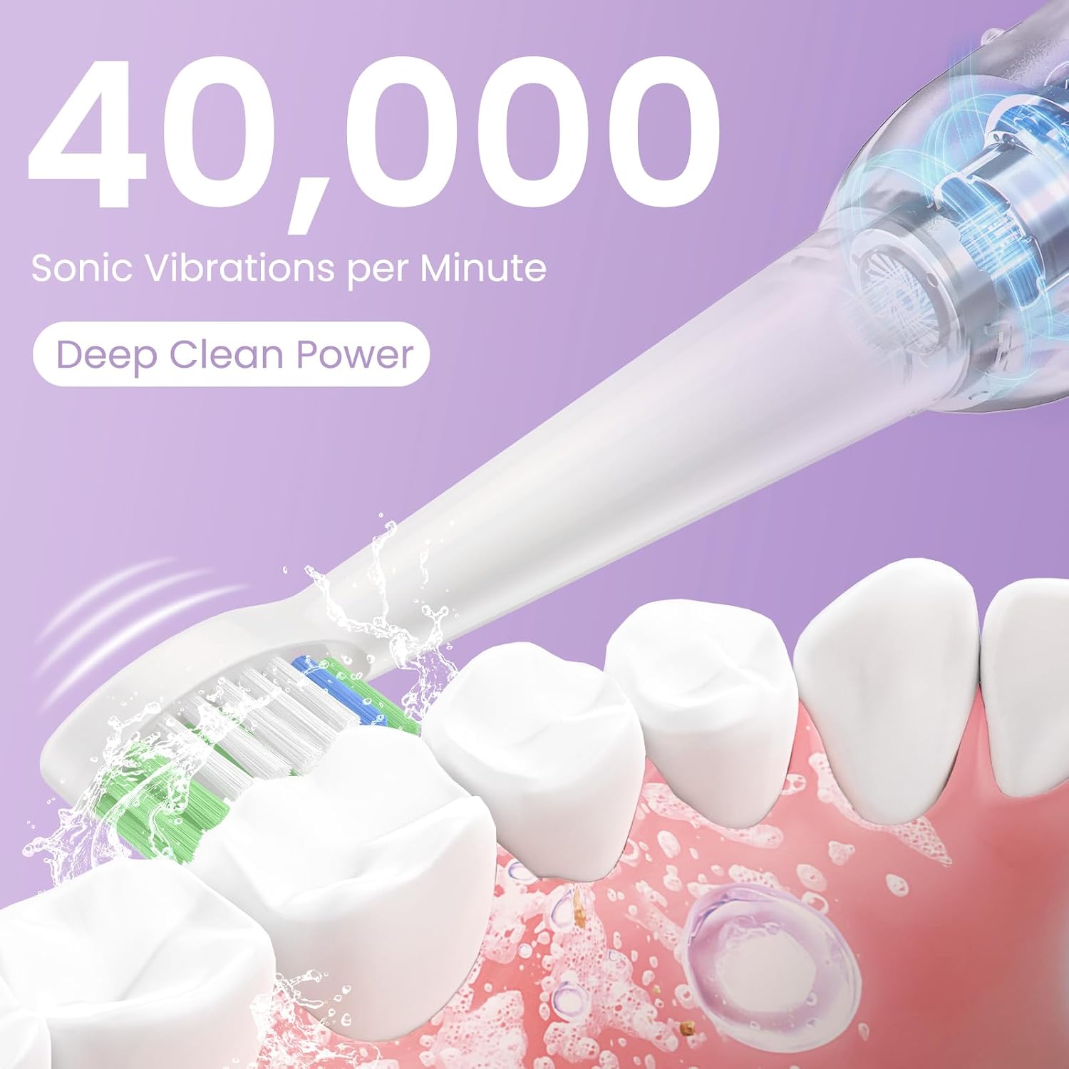Detalle de YUNCHI C2 Electric Toothbrush (Purple White Gradient) – USB-C rechargeable sonic brush with 5 modes and 8 heads