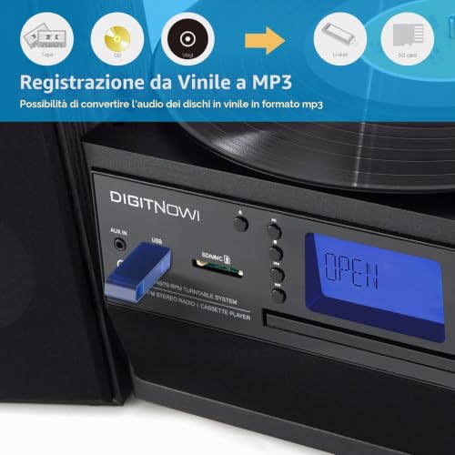Thumbnail 7 de DIGITNOW Giradischi Bluetooth con CD, cassette, radio AM/FM e codifica USB/SD