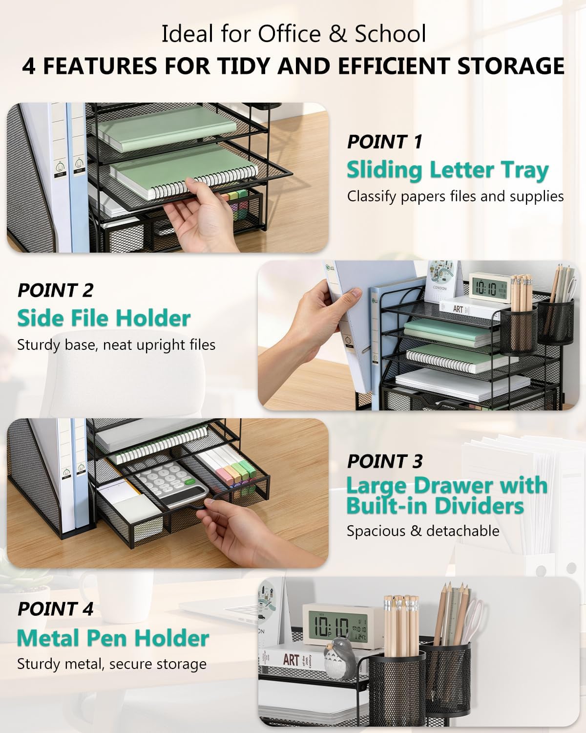 Detalle de WALI DO006DH-B 5-Tier Desk File Organizer with Drawer and Pen Holders