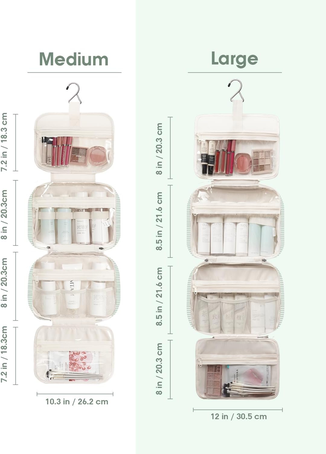 Detalle de Narwey Large Hanging Travel Toiletry Bag (Mint Green Stripe) with 4 Compartments