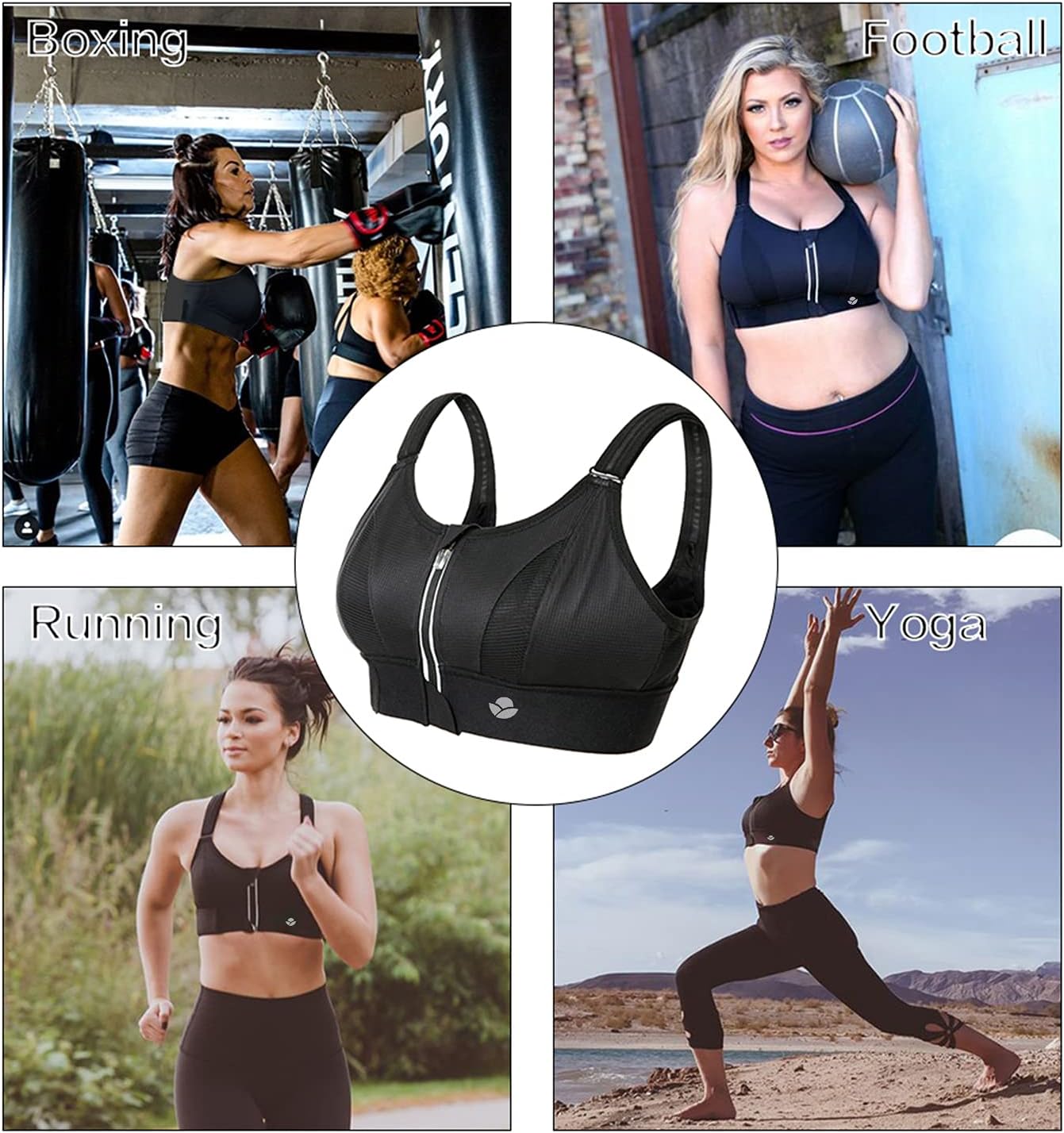 Thumbnail 6 de YIANNA Women High Impact Sports Bra (Plus Size) with Zip Front & Removable Padding