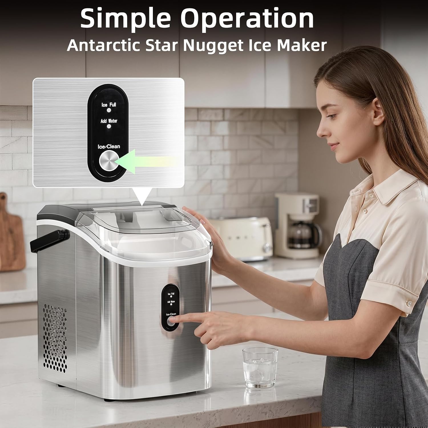 Detalle de Antarctic Star Nugget Ice Maker Countertop Ice Maker, 35 lb/24h, Self-Cleaning