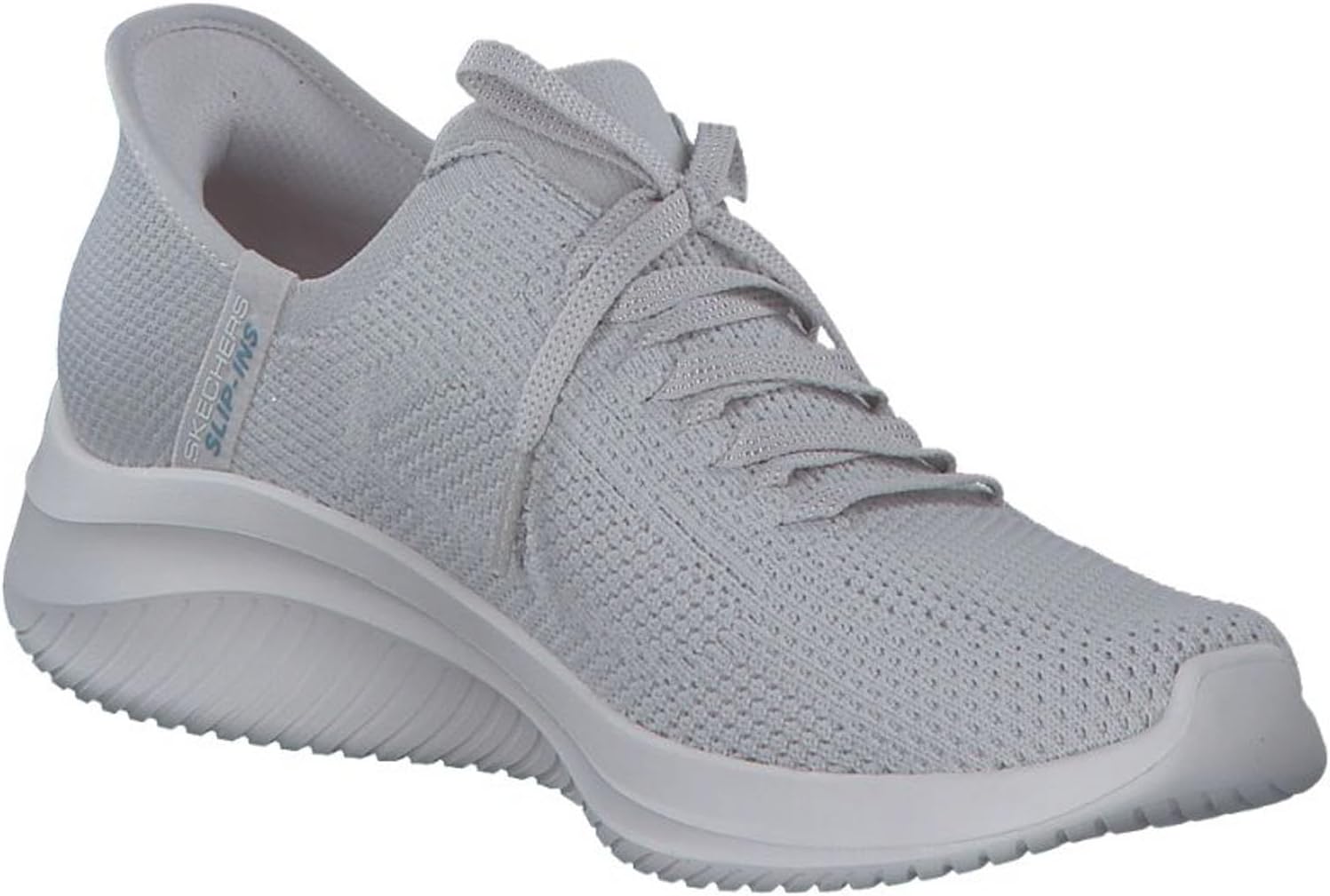 Detalle de Skechers Mujer Ultra Flex 3.0 Elevated Motion Slip-In – Light Gray Knit/Trim