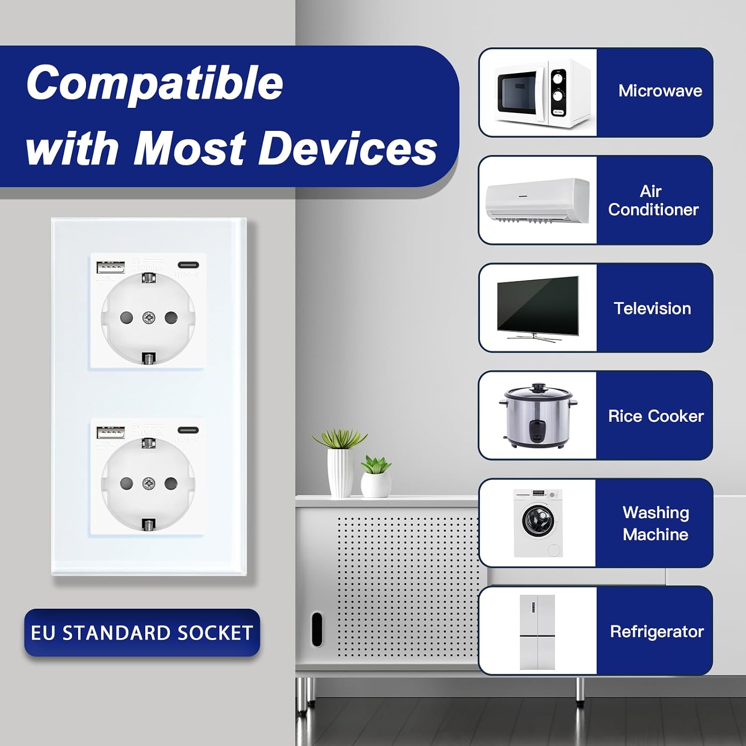 Detalle de BSEED Doppelt Schuko Wandsteckdose mit USB-C 3 in 1