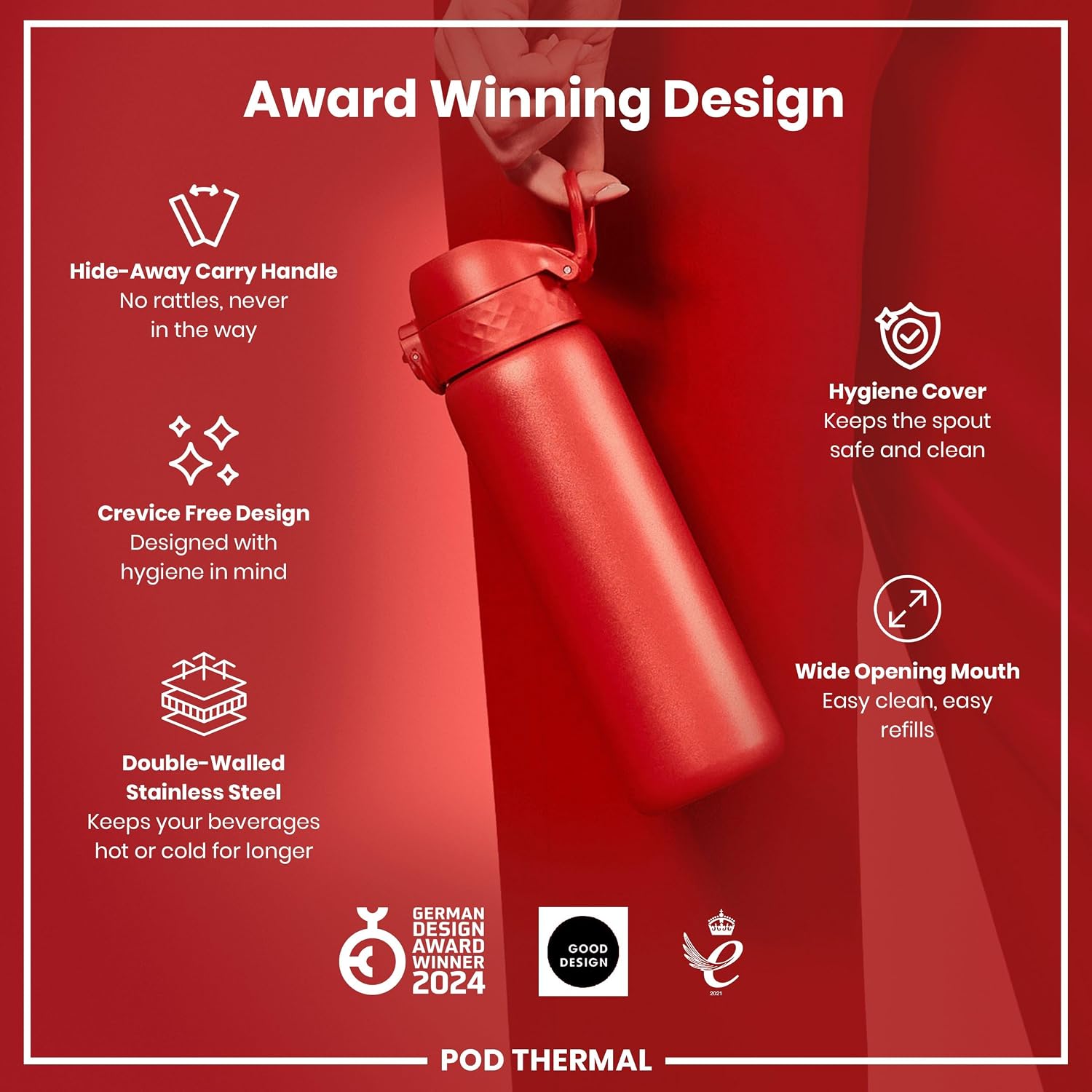 Detalle de ION8 320 ml Vacuum Insulated Steel Water Bottle: Durable, Leak-Proof and Easy to Clean