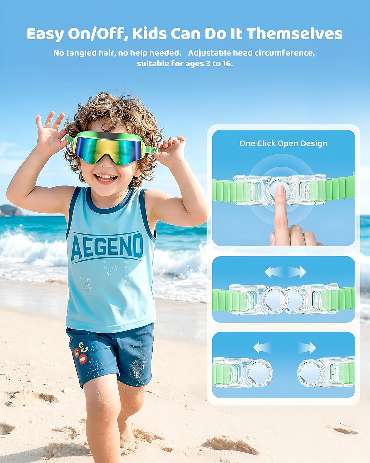 Detalle de Aegend Kids Swim Goggles 2 Pack – Large Frame (UV Protected, Anti-Fog) for Ages 3–15