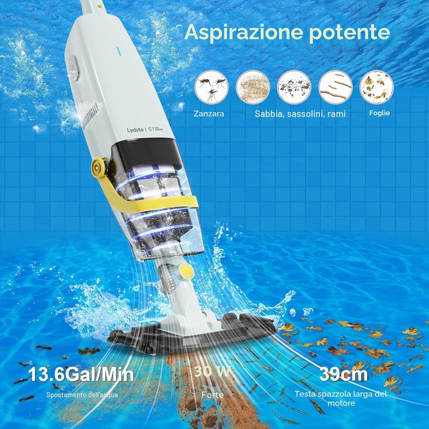 Detalle de Lydsto S1: Aspirapolvere per Piscina Senza Fili con Asta Telescopica – pulizia efficace senza cavi